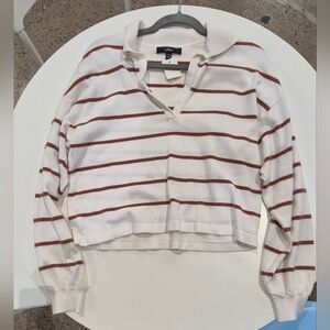 Lulu's White and Brown Striped Sweatshirt